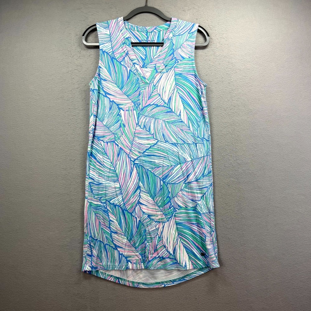 Southern Tide Swim Cover-Up Dress Womens XS Blue Pink Leaf Tropical Beach